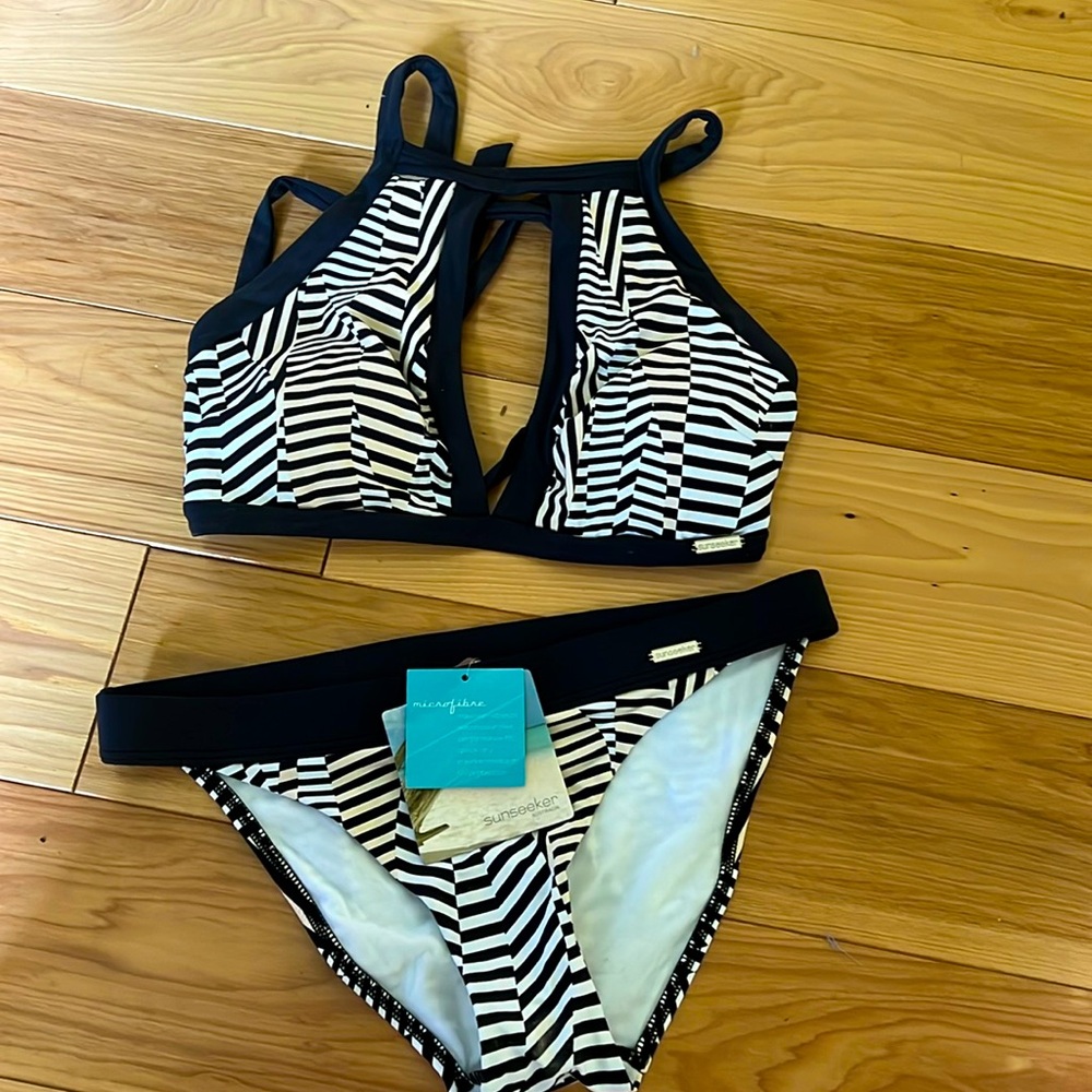 Striped Black and White Bikini Set